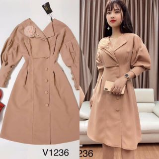 Váy đầm xòe cổ bẻ dài tay V1236 - kèm ảnh thật trải sàn HD Store