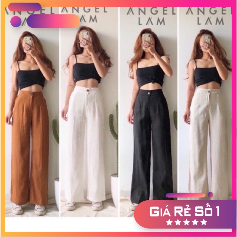 Quần Ống Rộng Suông Lưng Cao Vải Đũi Thái Dài 100cm