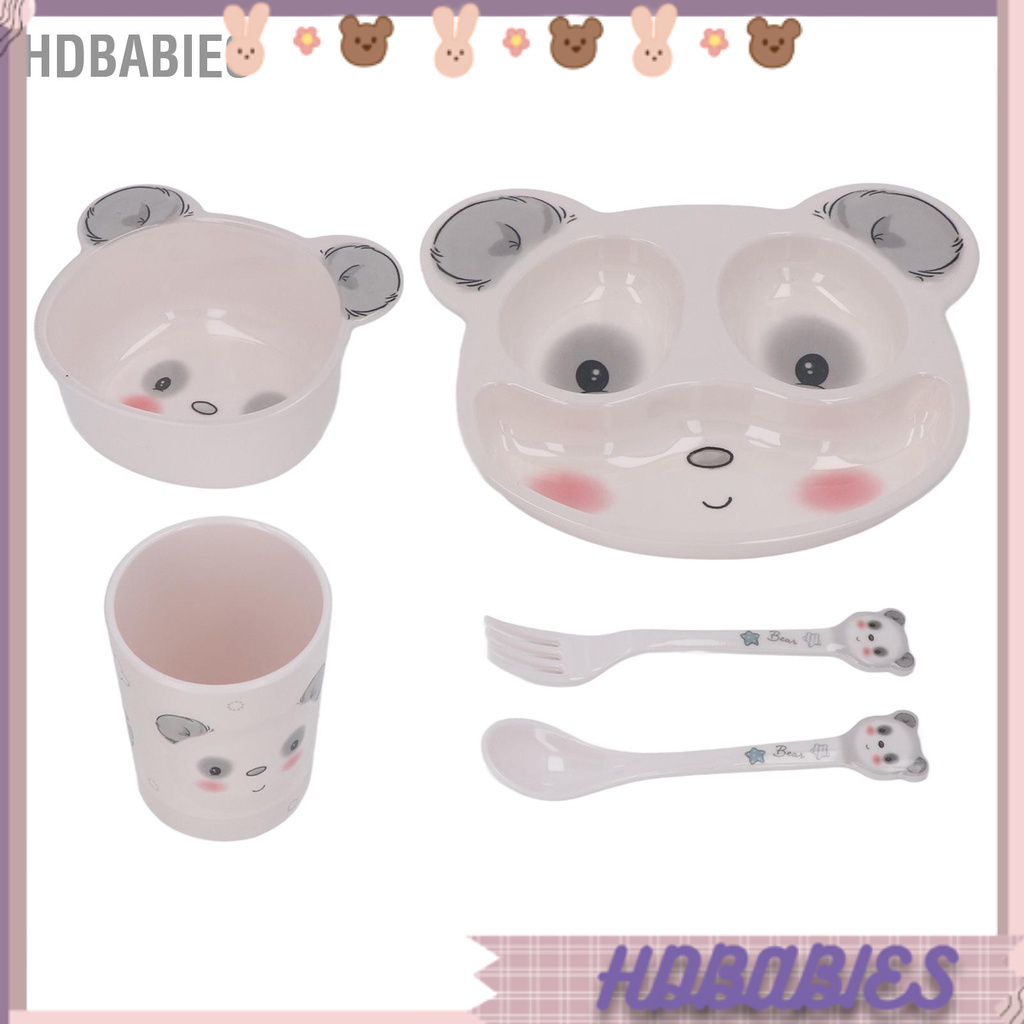 HDbabies Đĩa cho trẻ mới biết đi Hình dạng gấu trúc Bát đĩa Muỗng Nĩa chia ăn dặm bé dã ngoại