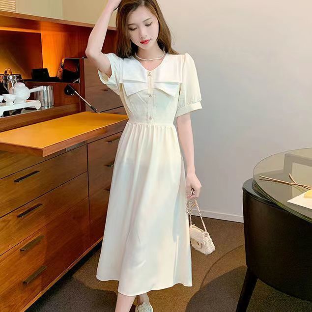 Đầm Midi Chữ A Mùa Hè Phong Cách Retro Kiểu Pháp Thanh Lịch Hàng Mới