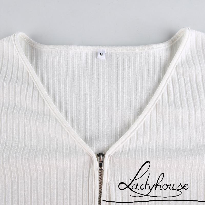 Áo Dệt Kim Tay Dài Khóa Kéo Màu Sắc Đơn Giản Cho Nữ