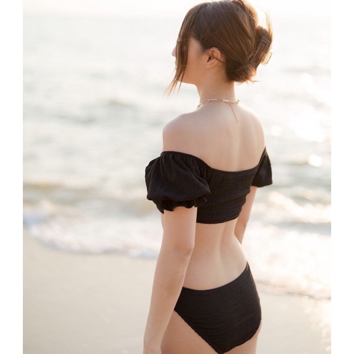 Set bikini 3 món đen trắng