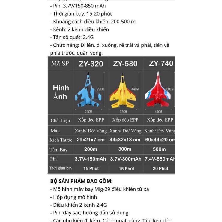 Máy bay điều khiển từ xa Mig zy 530, Zy 740, Zy 320, đồ chơi trẻ em, siêu bền, pin khỏe, tầm xa 150-500m