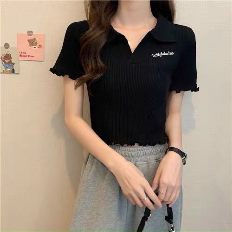 Áo len nữ cổ bẻ chữ kí, chất len mỏng Mongtoghi