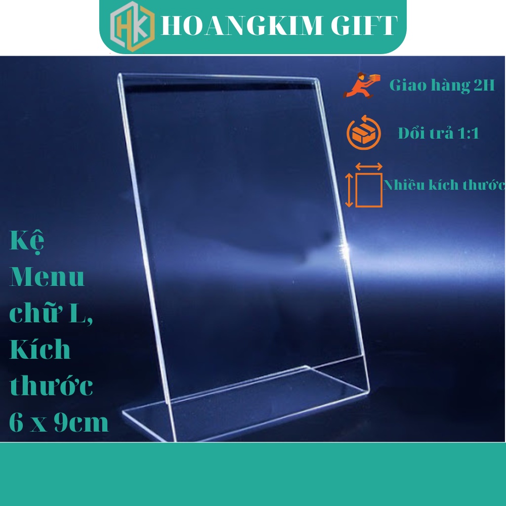 Menu mica L, kệ mica để bàn,bảng giá mica, kệ thông tin sản phẩm kích thước 6cm x 9cm, hàng có sẵn giao ngay