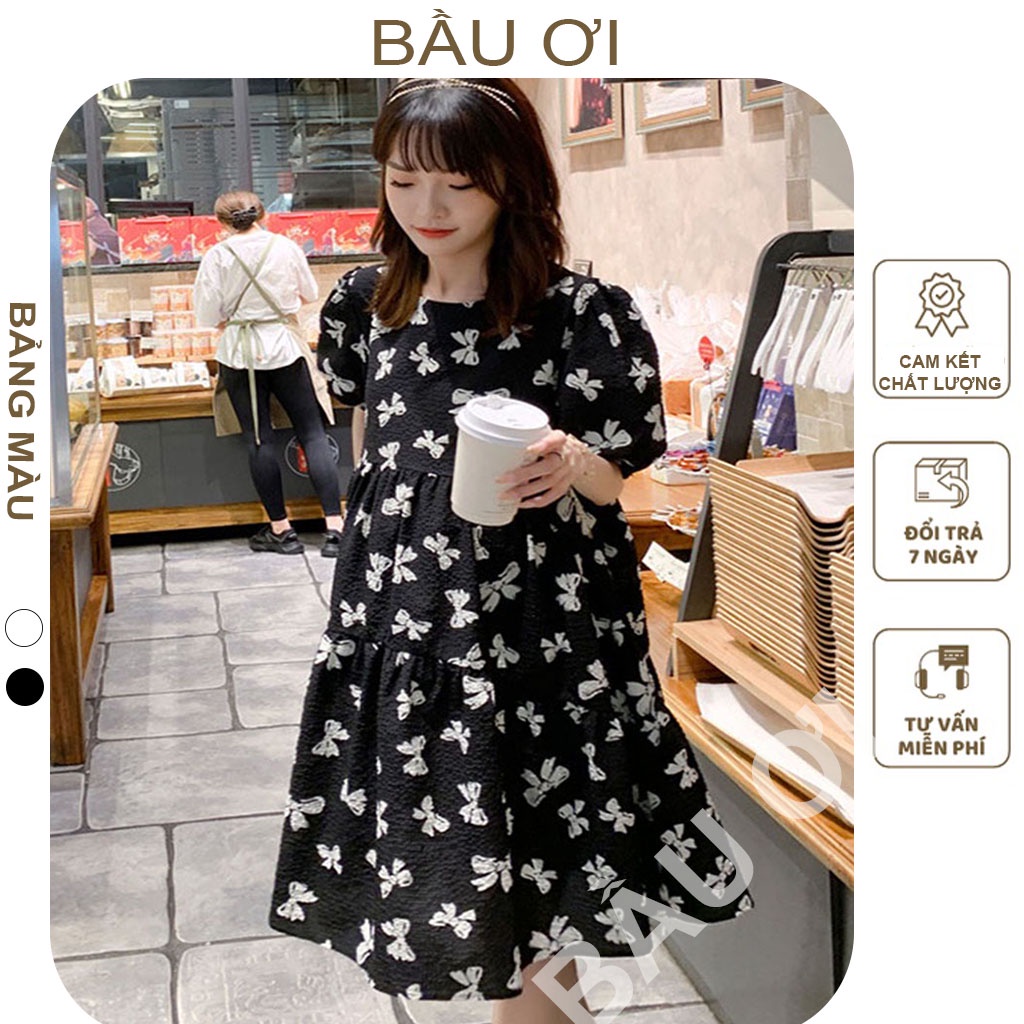 [BAUOII V035] VÁY BẦU CÔNG SỞ THỜI TRANG THIẾT KẾ - ĐẦM BẦU BABY DOLL MÙA HÈ HỌA TIẾT NƠ XINH XẮN CHẤT ĐẸP MÁT