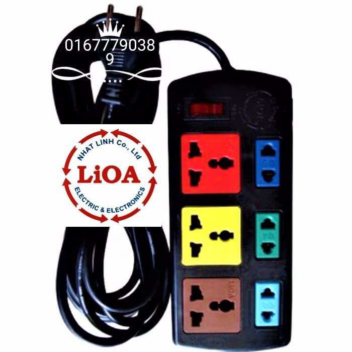 ổ cắm điện lioa chịu tải 6 lỗ như hình(3m ,5m)