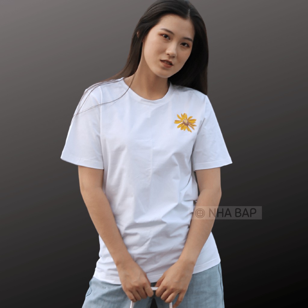 Áo cộc unisex nam nữ NHABAP kiểu áo ngắn tay không cổ Vẽ Handmade Cúc Daisy cute form rộng giặt không phai ATV001 | BigBuy360 - bigbuy360.vn