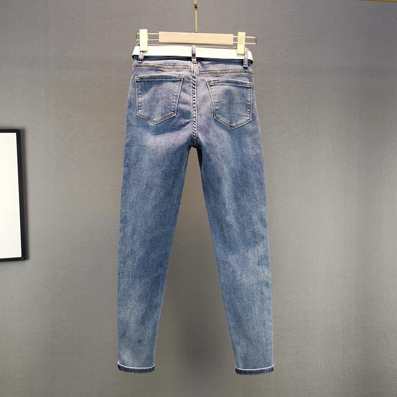 Quần Jean Dáng Ôm Đính Kim Cương Màu Xanh Dương Thời Trang Mùa Thu Mới 2022