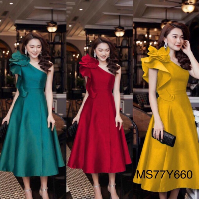 ẢNH &amp; VIDEO SHIP TỰ QUAY 10000%    Đầm coè lệch vai kết hoa