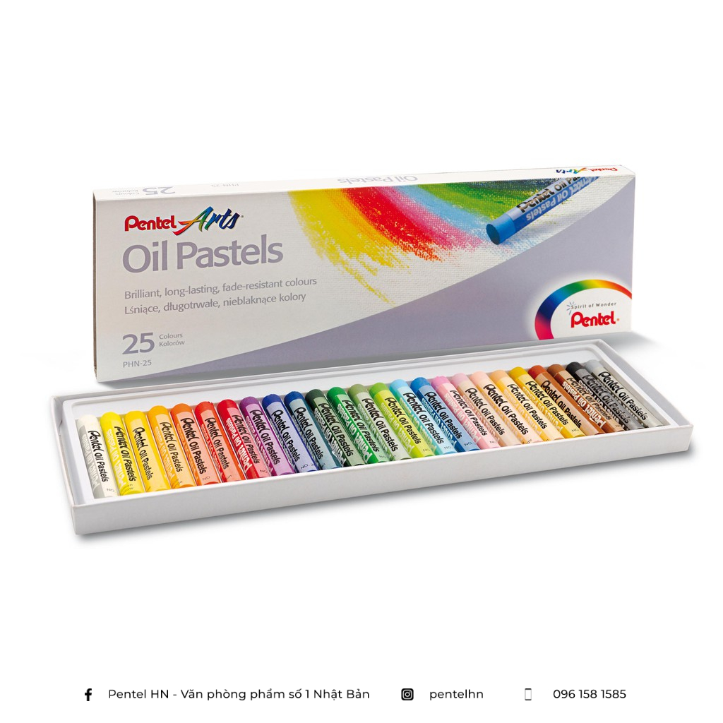 Sáp Màu Dầu Pentel Oil Pastel 25 màu PHN-25 | Màu Sắc Tươi Sáng | An Toàn Không Độc Hại