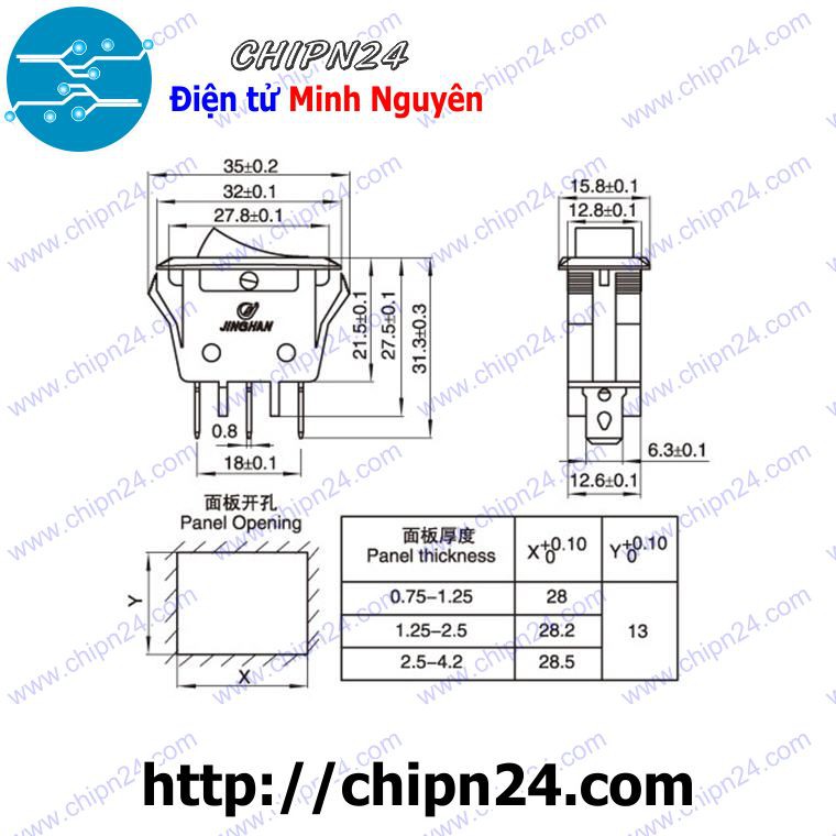 [1 CÁI] Công tắc bập bênh Có Đèn KCD6 VÀNG 16x32MM 16A 250V