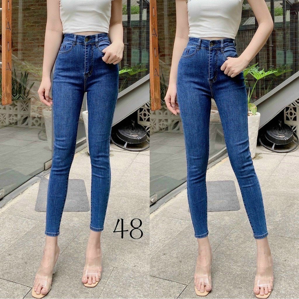 Quần Jean Nữ Skinny - Quần Bò Ôm Lưng Cao Màu Xanh J1003