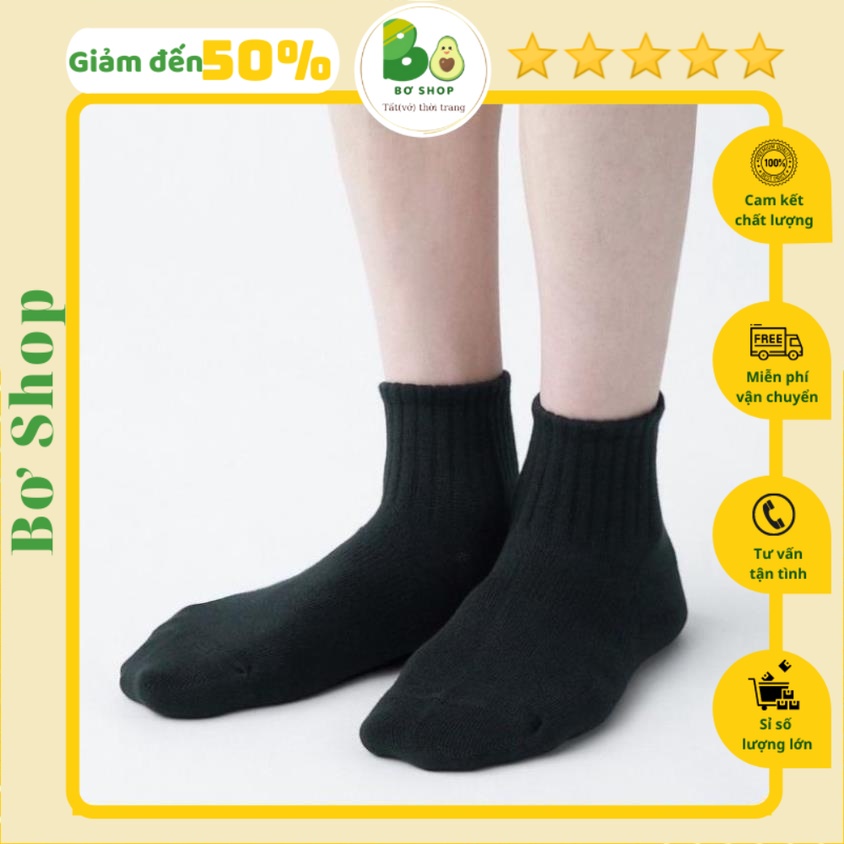 [ HÀNG XUẤT XỊN] Tất vớ nam nữ Muji cổ trung lửng phong cách Vintage sợi cotton organic mềm mịn, thoáng chân