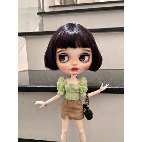Set áo xanh váy sẻ bên size blythe,xinyi,barbie