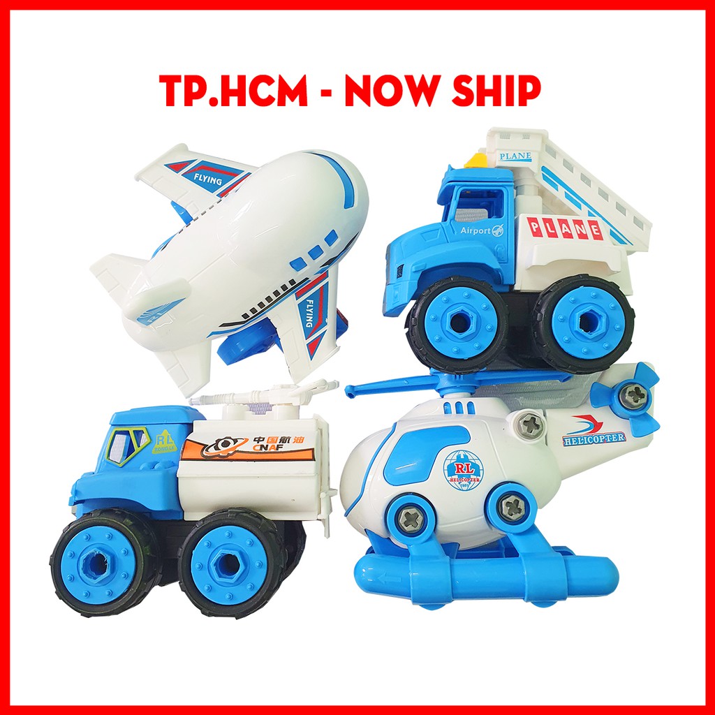 xe đồ chơi, máy bay ngành hàng không, có thể tháo lắp ráp tặng kèm tua vít chi tiết đẹp dành cho trẻ em