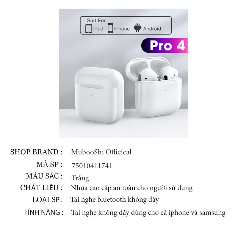Tai nghe bluetooth ko dây cho ĐT táo/samsung đổi tên định vị pin trâu sạc ko dây MiibooShi 75010411741