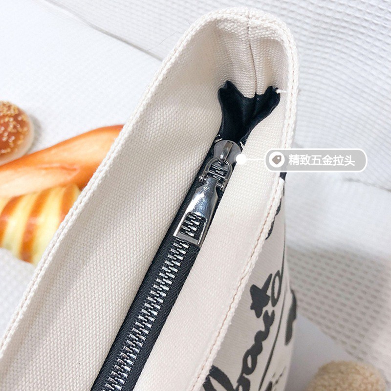 Túi Vải Canvas Đeo Vai Có Khóa Kéo Họa Tiết Graffiti Thời Trang Cho Nữ