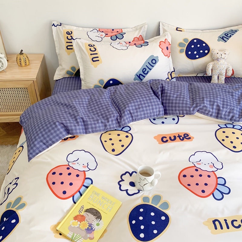 Bộ chăn ga gối Cotton Poly màu hồng hoạ tiết trái dâu MÂY BEDDING đủ kích thước nệm | BigBuy360 - bigbuy360.vn