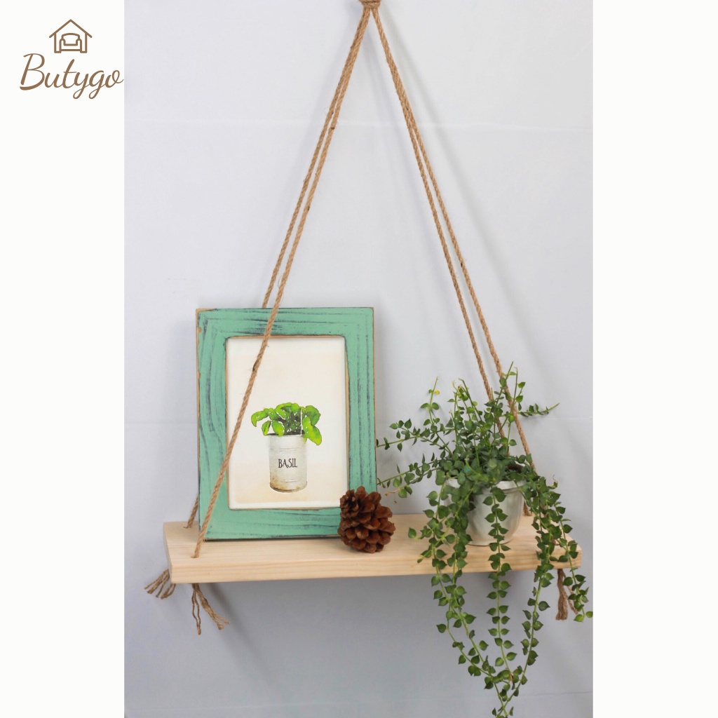 Kệ dây treo trang trí tường phòng trọ phòng ngủ gỗ tự nhiên 100% Butygo
