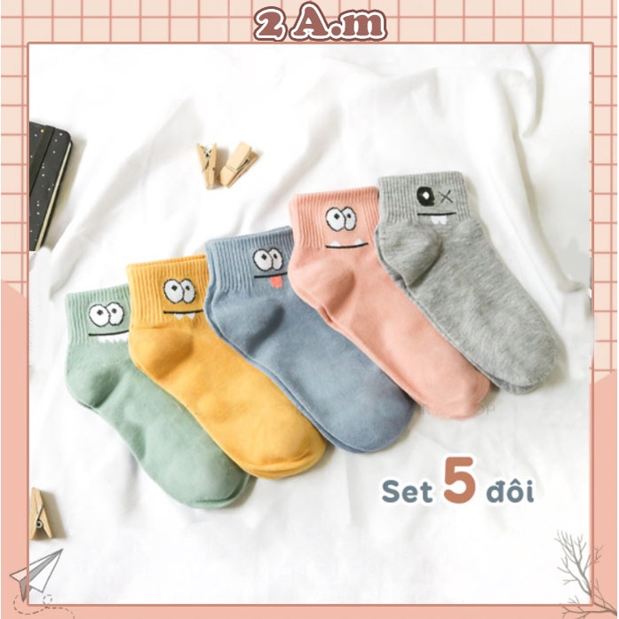 Tất Cổ Ngắn Nữ Thời Trang Hàn Quốc - Vớ Nữ Ngắn Họa Tiết Mặt Cười Ngộ Nghĩnh Phong Cách Unisex
