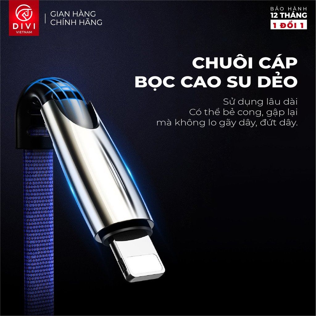 Dây cáp sạc 3 trong 1 - DIVI P479 - Vỏ bện nylon - Hàng Chính Hãng - Bảo Hành 12 Tháng