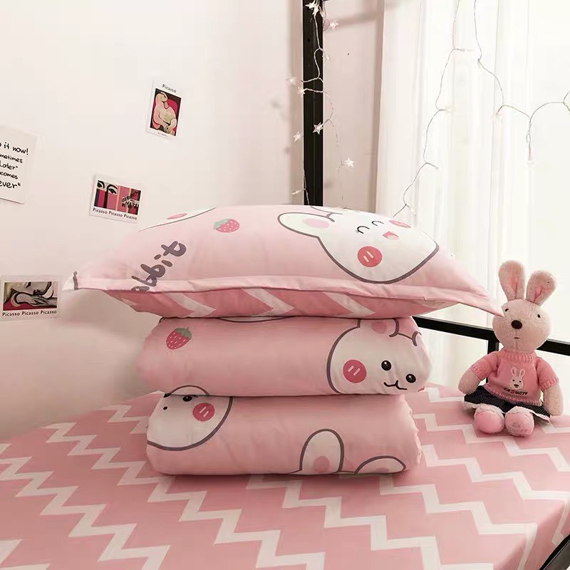 Bộ Chăn Ga Gối Cotton Poly "Thỏ Hồng" 4 món