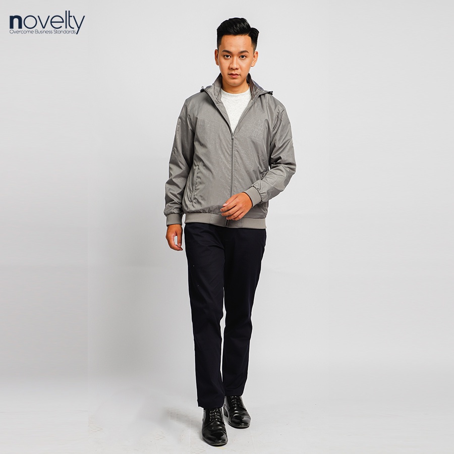 Áo jacket nam in chìm nón rời Novelty xám nhạt 2203272