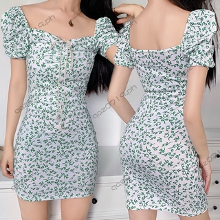 Đầm hoa voan cổ điển tay phồng đầm sang chảnh