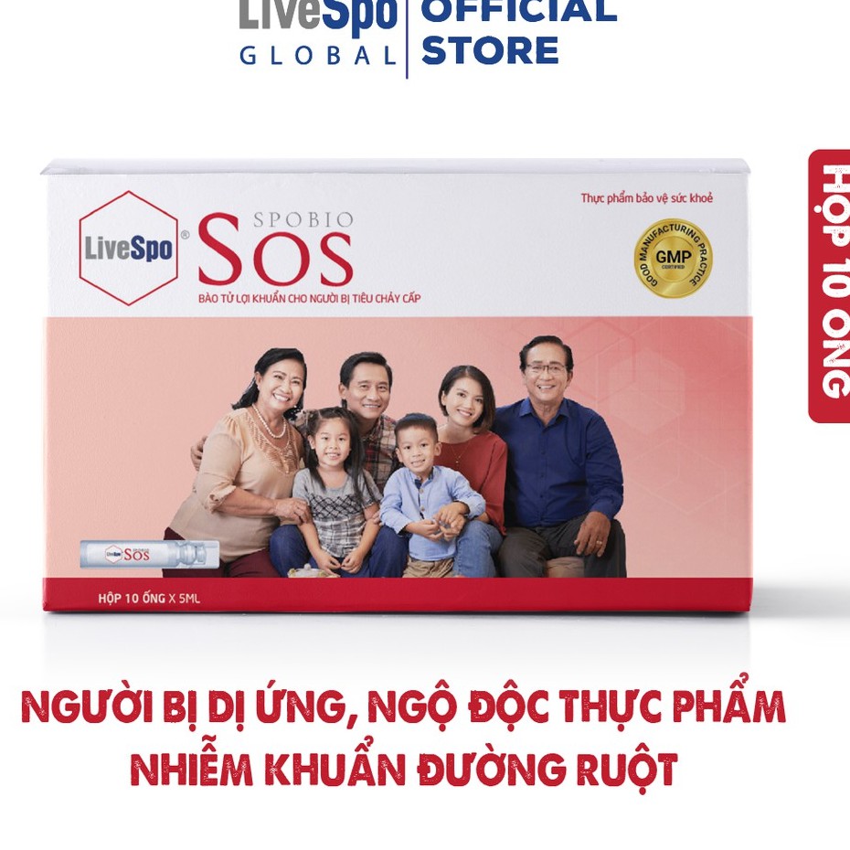 Livespo SOS - Bào Tử Lợi Khuẩn Hỗ Trợ Cầm Tiêu Chảy Cấp, Rối Loạn Tiêu Hóa Cho Mọi Lứa Tuổi ( Hộp 20 ống )