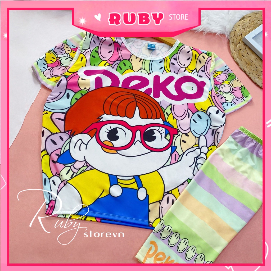 Đồ bộ thun QUẦn LỬNG cho mẹ và bé size 7kg - 70kg in hình gấu Peko doremon dễ thương DBRBL FULL SIZE