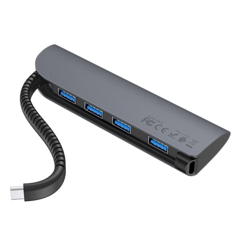 Hub chuyển đổi Hoco HB12 tích hợp cáp Type-C sang 4 cổng chuẩn USB3.0 cao cấp