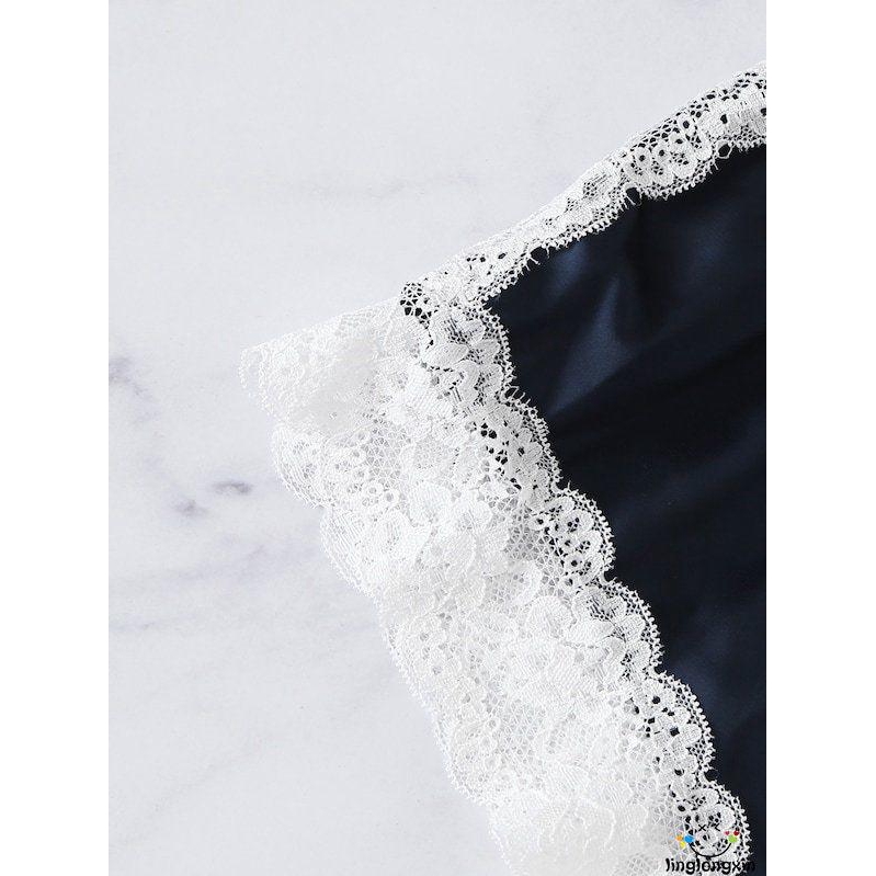 Bộ đồ pajamas quyến rũ chất liệu lụa satin áo 2 dây + quần ngắn phối ren cho nữ