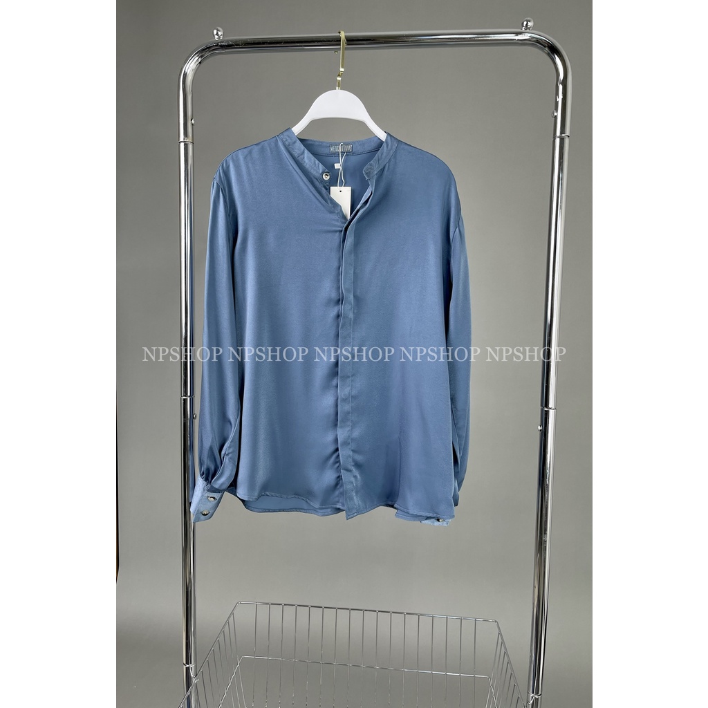 Áo sơ mi cổ trụ phi bóng oversize NPA050