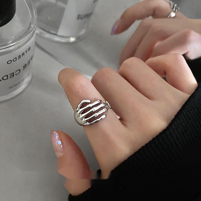 Nhẫn Hình Móng Vuốt Đầu Lâu Màu Tối Phong Cách Hip Hop Đường Phố Mới Có Thể Điều Chỉnh