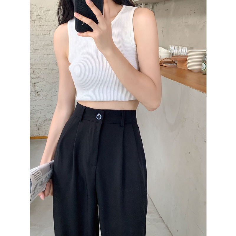 QKOOLE  Quần Dài Nữ Lưng Cao Ống Đứng Thời Trang Hàn Quốc