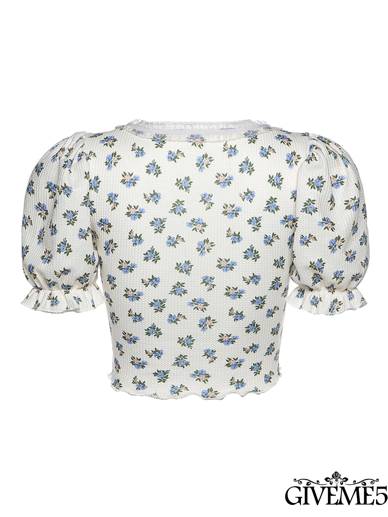 Áo croptop tay phồng in họa tiết hoa xinh xắn thời trang cho nữ | BigBuy360 - bigbuy360.vn