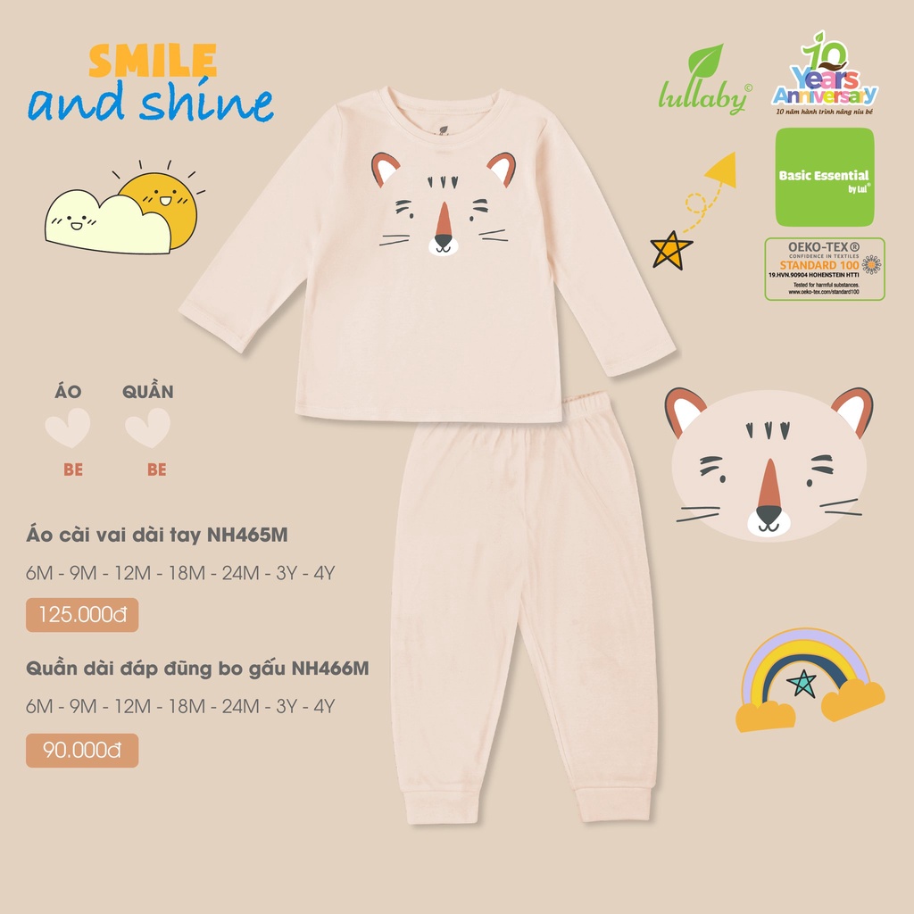 [CHÍNH HÃNG] Bộ quần áo dài tay cài vai đáp đũng bo chất liệu mềm mại bé trai Lullaby
