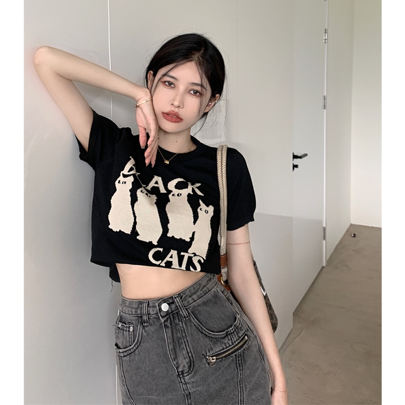 QKOOLE Áo thun nữ  tay ngắn dáng rộng phong cách Hàn Quốc