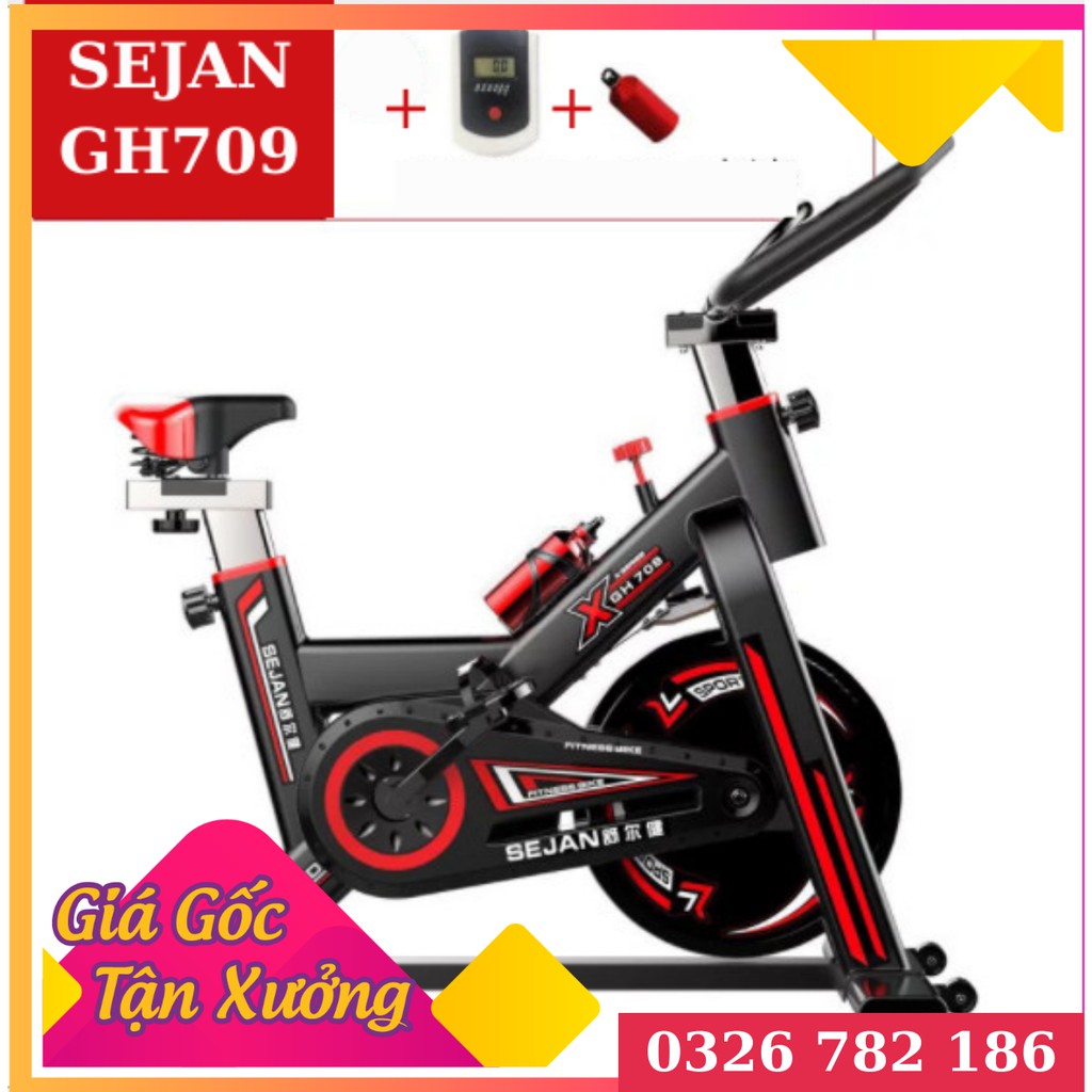 Máy tập thể dục, Xe đạp thể dục tại nhà Model SEJAN GH709 bản có đo nhịp tim Tặng kèm bình nước thể thao