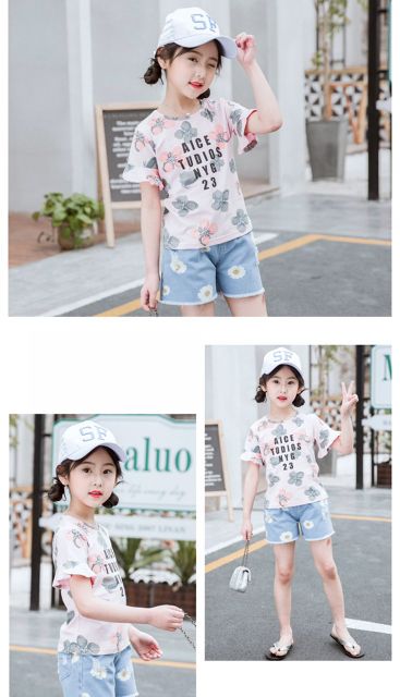 Đồ Bộ Cho Bé Áo Thun Quần Short Jean LYDOBB Hàng Công Ty Chất Đẹp, Mát, Quần Đùi Jean Cho Bé Gái