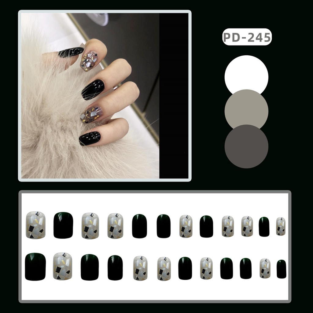 Set 24 móng tay gtiả đen thiết kế hottrend Jojo PD245 móng giả nailbox rẻ đẹp sang chảnh kèm keo gắn tự làm tại nhà
