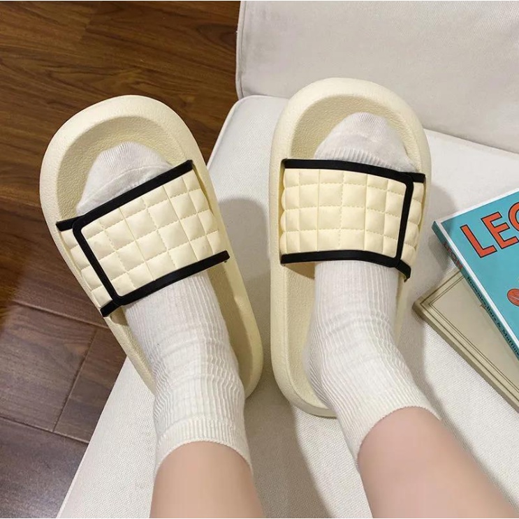 Dép lê quai ngang thời trang Ulzzang Viền kẻ trám đẹp độc đi chơi đi trong nhà giá rẻ cho nam nữ êm chân đế cao