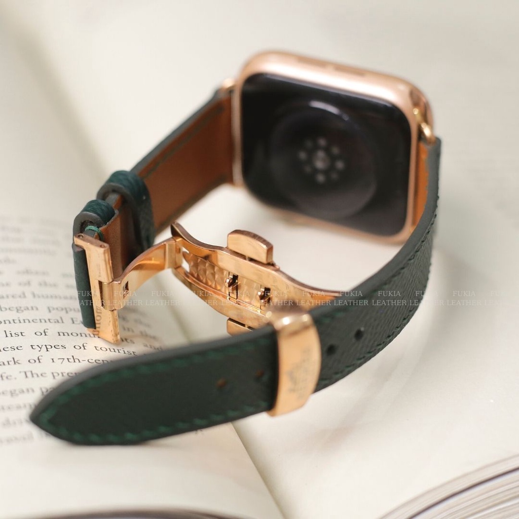 Dây da thủ công Epsom Xanh Rêu dành cho Apple Watch, đồng hồ thông minh, đồng hồ cơ