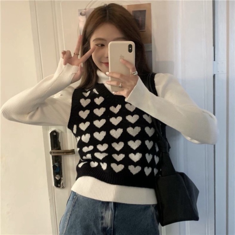 Gile Len Ulzzang Nữ Hàn Quốc, Áo Gile Len Dáng Vừa Họa Tiết Hình Trái Tim Cổ Chữ V HotTrend 2021 | BigBuy360 - bigbuy360.vn