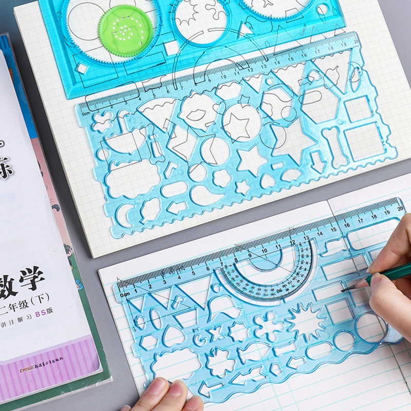 Set 3 Thước Đo Kính Vạn Hoa Trong Suốt Thiết Kế Rỗng 30 Hình Dạng Cho Trẻ Em
