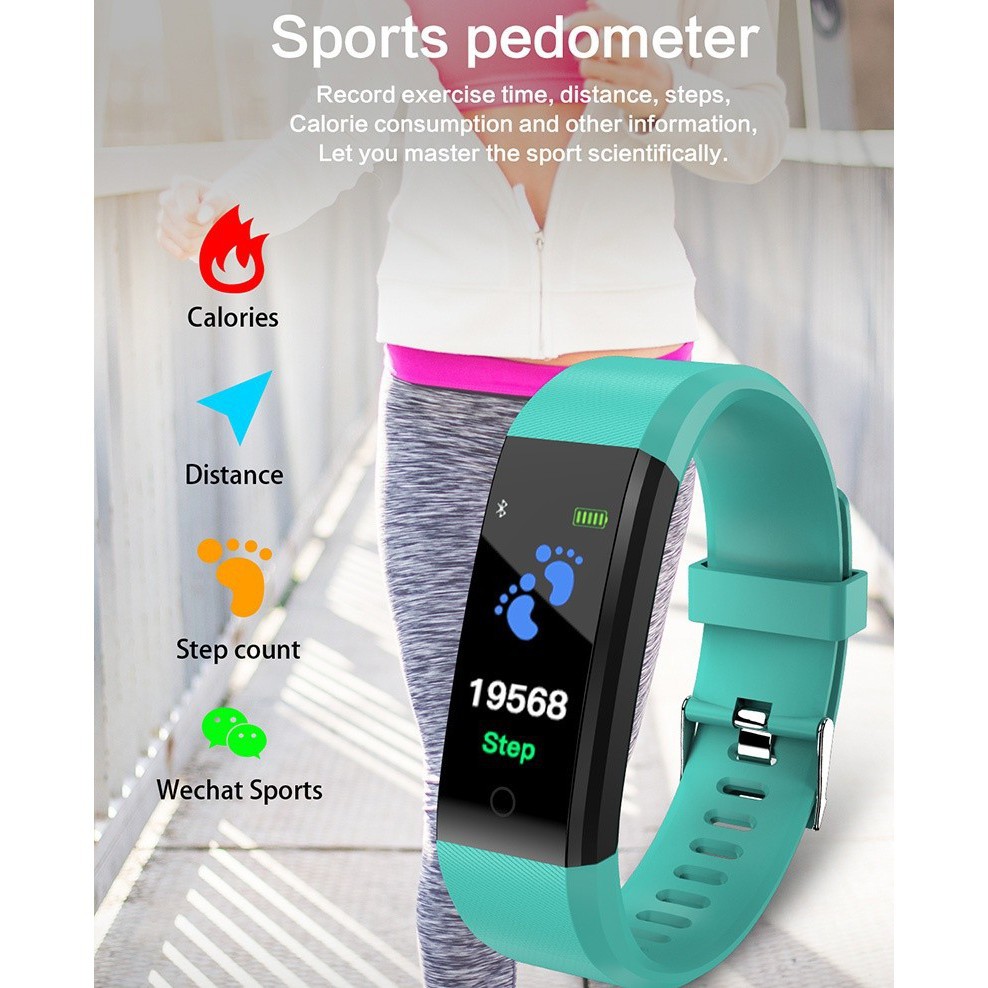 Smartband 115 Plus Smartwatch Jam Tangan Dekat Jantung Blood Pressure Monitoring