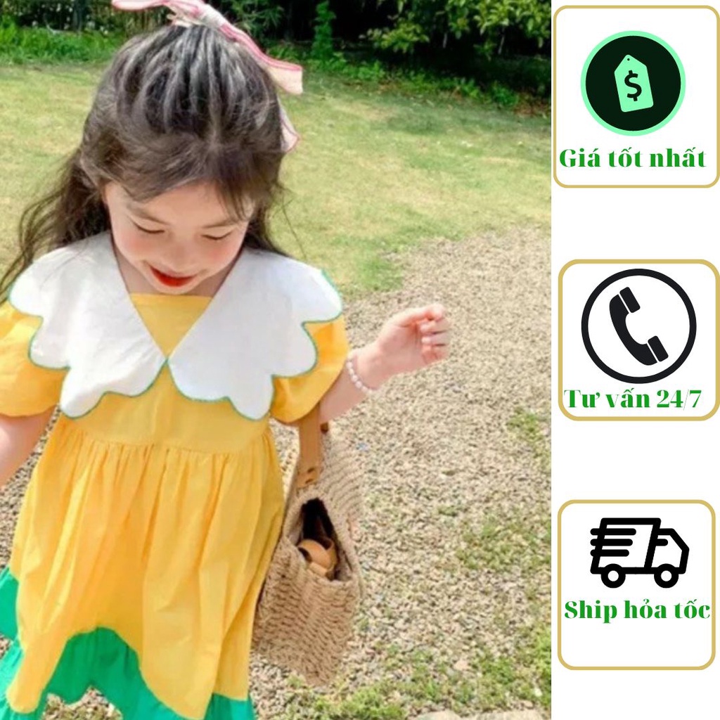 Váy đũi đuôi cá màu vàng chanh tay bồng phối cổ sen size nhí cho bé gái từ 10kg-24kg(QATE23)