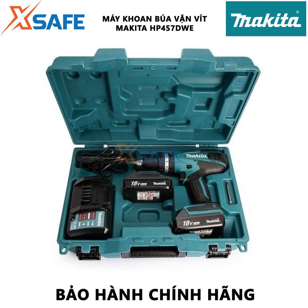 Máy khoan pin MAKITA HP457DWE 18V Máy khoan búa dùng pin chức năng đảo chiều tiện lợi, dùng khoan thép, gỗ - [XSAFE]
