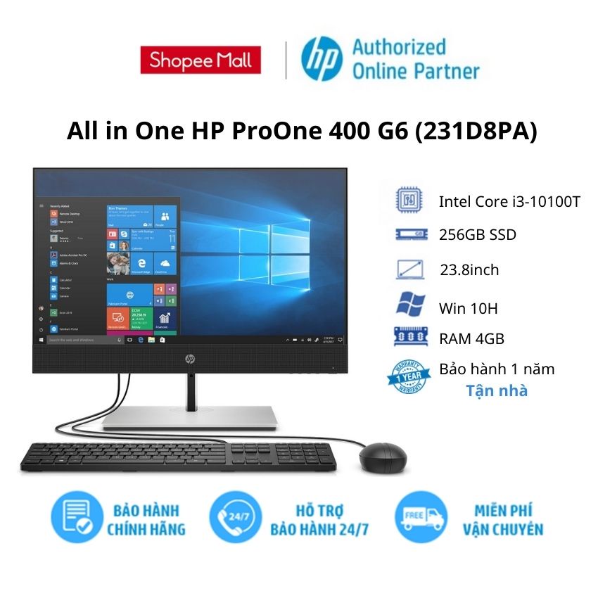 [ELHP13 giảm 10% tối đa 2TR] Máy tính để bàn AIO HP ProOne 400 G6 (231D8PA)/Core i3/RAM 4GB/ 256GB SSD/ 23.8''